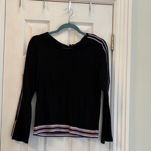 Alfani Black Long Sleeve Top with Multicolor Stripes